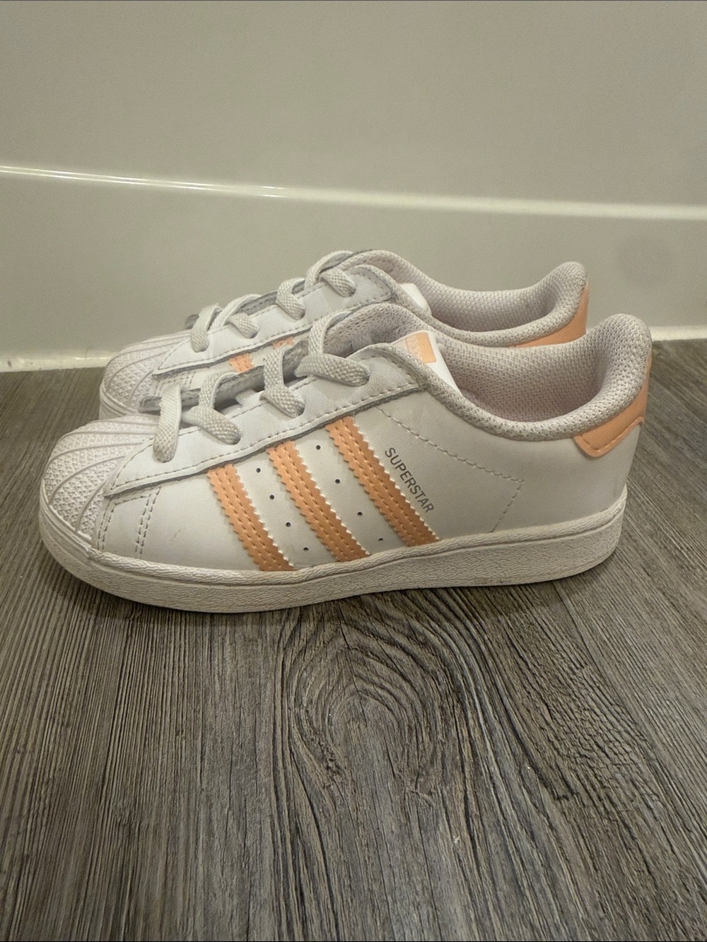 Adidas Kids Superstar Sneakers - White with Peach Accents